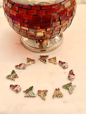12 Butterfly Bracelet Charms - Preloved Multicolor Enamel (Great for Crafters)